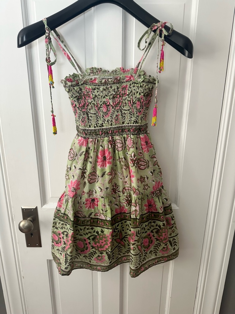 HUNTER BELL Girls Green and Pink Floral Tie-Strap Sundress - Size 8